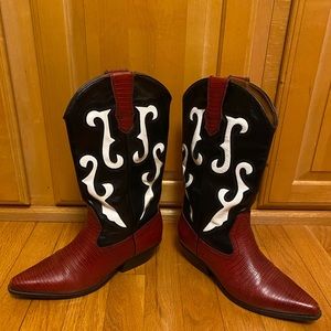 Nine West Cowboy Lizard Print Red Boot